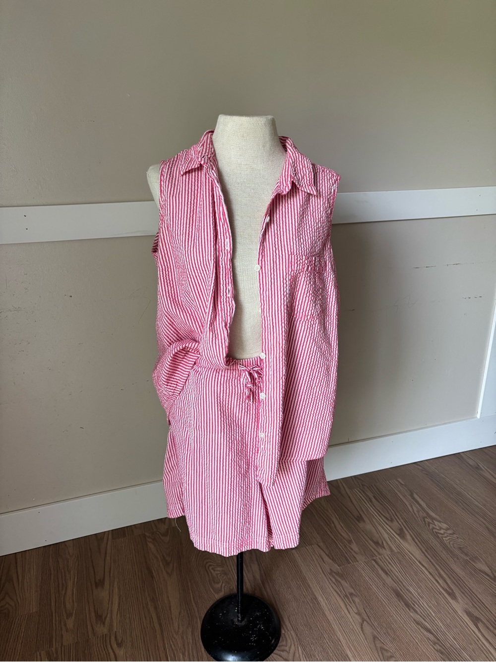 Basic Editions of 100% cotton Pink & White Striped Seersucker set